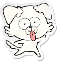 distressed sticker of a cartoon dog with tongue sticking out png