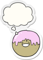 cartoon donut with thought bubble as a printed sticker png
