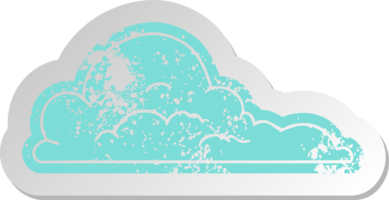 distressed old cartoon sticker of white large clouds png