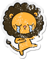 distressed sticker of a crying cartoon lion png