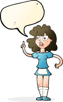 mucama preocupada de dibujos animados con burbujas de discurso png