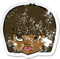 retro distressed sticker of a cartoon annoyed woman png