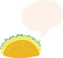 cartoon taco with speech bubble in retro style png