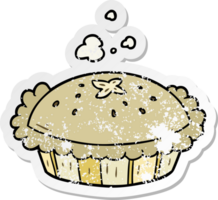 distressed sticker of a cartoon pie png