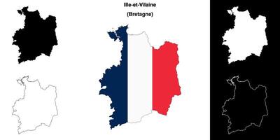 Ille-et-Vilaine department outline map set vector