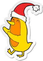 autocollant d'un oiseau de dessin animé portant un chapeau de Noël png