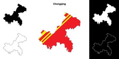 Chongqing province outline map set vector