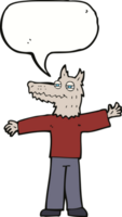 cartoon happy wolf man with speech bubble png