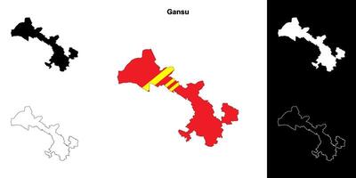Gansu province outline map set vector