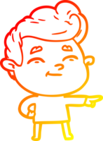 warm gradient line drawing of a happy cartoon man pointing png