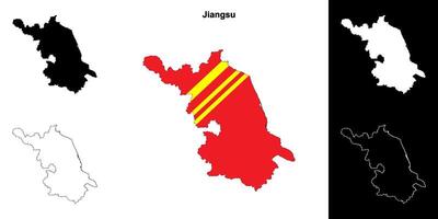 Jiangsu province outline map set vector