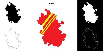 Anhui province outline map set vector