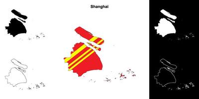 Shanghai province outline map set vector