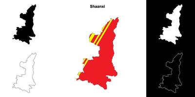 Shaanxi province outline map set vector