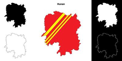 Hunan province outline map set vector