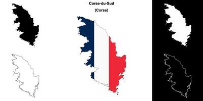 Corse-du-Sud department outline map set vector