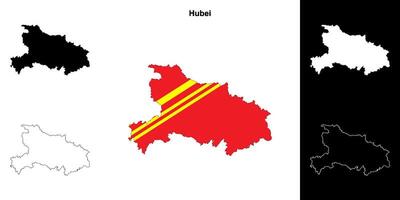 Hubei province outline map set vector