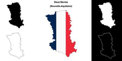 Deux-Sevres department outline map set vector