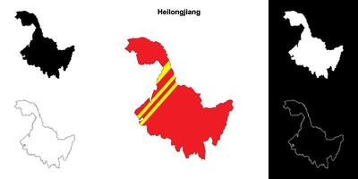 Heilongjiang province outline map set vector