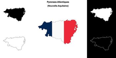 Pyrenees-Atlantiques department outline map set vector