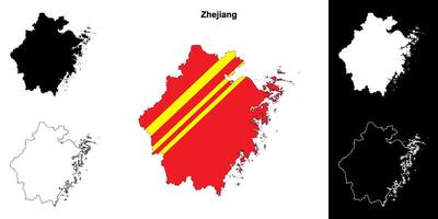 Zhejiang province outline map set vector