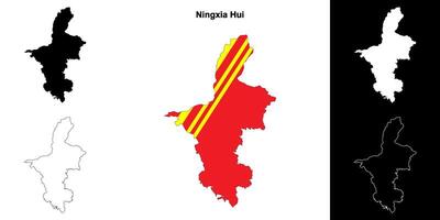 Ningxia Hui province outline map set vector