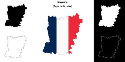 Mayenne department outline map set vector
