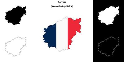 Correze department outline map set vector