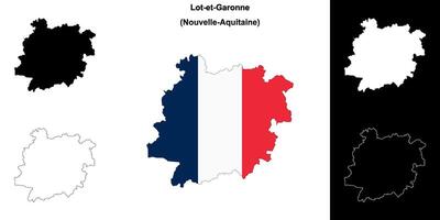 Lot-et-Garonne department outline map set vector