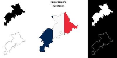 Haute-Garonne department outline map set vector