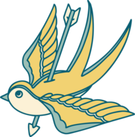 iconic tattoo style image of a swallow pierced by arrow png