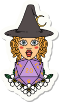 sticker of a human witch with natural twenty dice roll png
