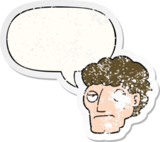 cartoon bored man with speech bubble distressed distressed old sticker png