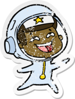 vinheta angustiada de um astronauta rindo de desenho animado png