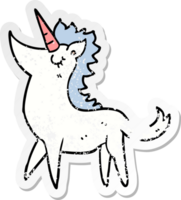 distressed sticker of a cartoon unicorn png