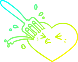 cold gradient line drawing of a cartoon love heart stuck with fork png