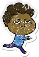 distressed sticker of a cartoon angry man png