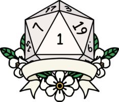 retro tatuering stil naturlig ett d20 tärningar rulla png