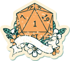 estilo de tatuaje retro natural uno d20 tirada de dados png