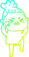 cold gradient line drawing of a cartoon angry woman png