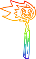 rainbow gradient line drawing of a cartoon burnt match png