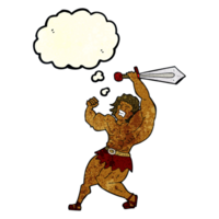 cartoon barbarian hero with thought bubble png