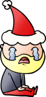 hand drawn gradient cartoon of a bearded man crying wearing santa hat png