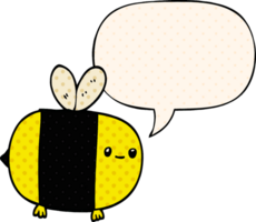 süß Karikatur Biene mit Rede Blase im Comic Buch Stil png