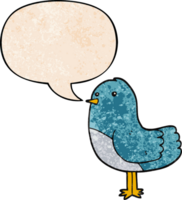 cartoon bird with speech bubble in retro texture style png