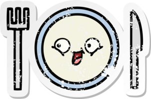 distressed sticker of a cute cartoon dinner plate png