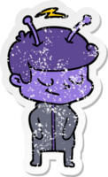 distressed sticker of a friendly cartoon spaceman png