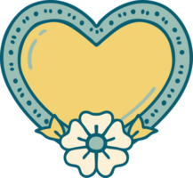 iconic tattoo style image of a heart and flower png