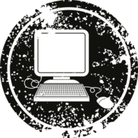 computer with mouse and screen circular distressed symbol png