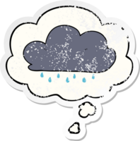 cartoon rain cloud with thought bubble as a distressed worn sticker png